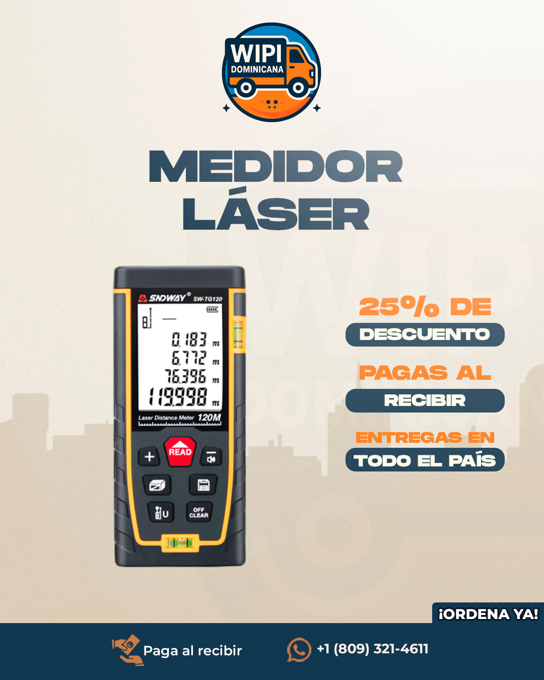 Medidor Láser UltraMeasure™ | Medición instantánea y exacta: ¡Olvídate de la cinta métrica!